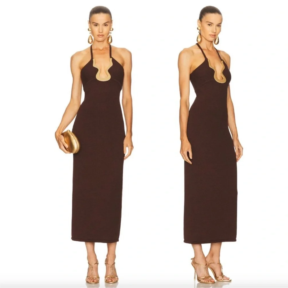 Cult Gaia Valma Halter Midi Dress with gold hardware Trim - Picture 9 of 11